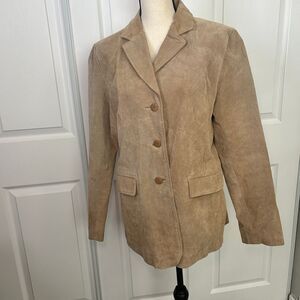 Sonoma Suede Genuine Leather Large Jacket Button Up Coat Camel Cowboy‎ Cottage